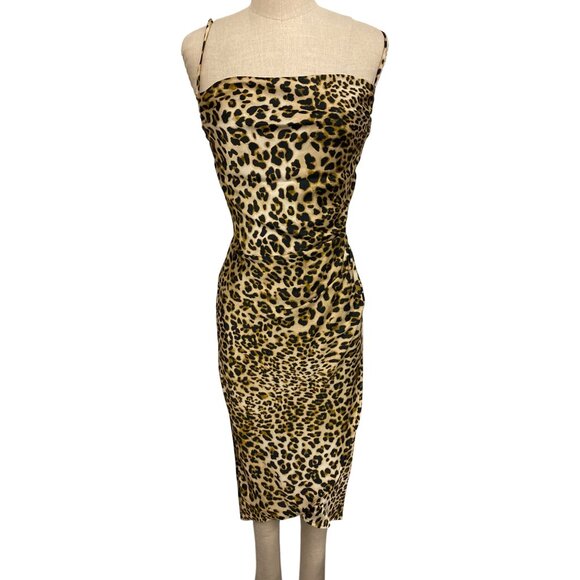 David Bridal Moon River Leopard Print Midi Dress With Strappy Back Ruched - Picture 1 of 14